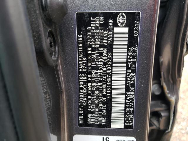 4T1B11HK7JU079738 - 2018 TOYOTA CAMRY L GRAY photo 12