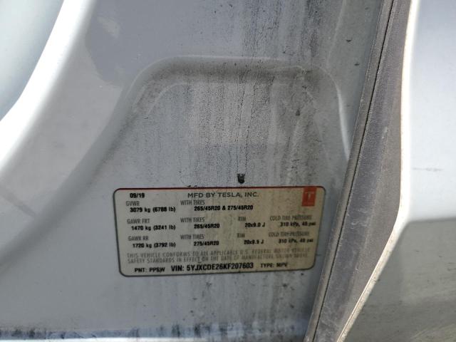 5YJXCDE26KF207603 - 2019 TESLA MODEL X თეთრი ფოტო 13