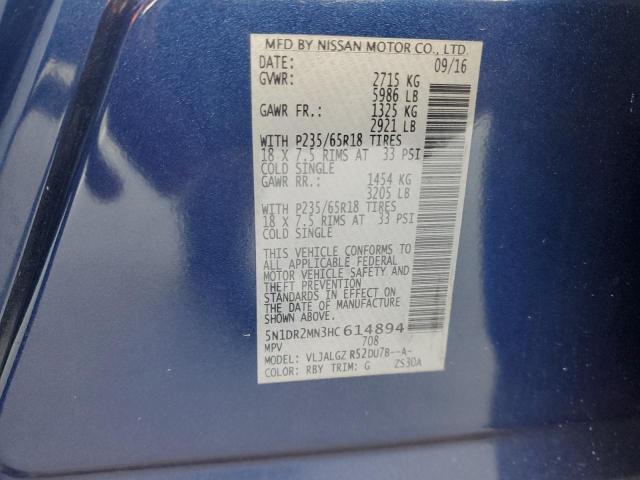 5N1DR2MN3HC614894 - 2017 NISSAN PATHFINDER S Bleu photo 13