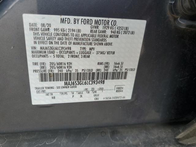 MAJ6S3GL6LC393498 - 2020 FORD ECOSPORT SE GRAY photo 12