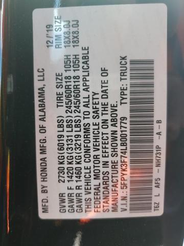 5FPYK3F74LB001779 - 2020 HONDA RIDGELINE RTL BLACK photo 12