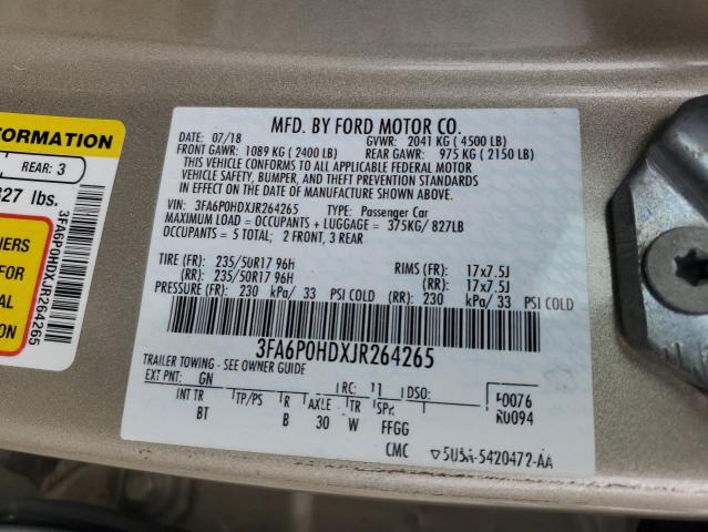 3FA6P0HDXJR264265 - 2018 FORD FUSION SE 金色 照片 13