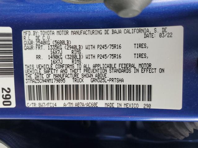 3TMAZ5CN4NM179095 - 2022 TOYOTA TACOMA DOUBLE CAB BLUE photo 12