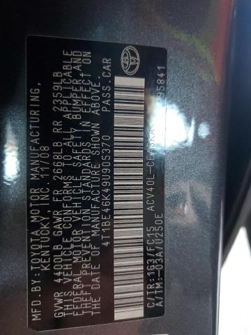 4T1BE46K49U905370 - 2009 TOYOTA CAMRY BASE ნაცრისფერი ფოტო 12