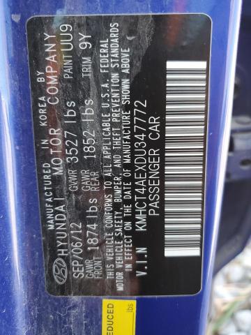 KMHCT4AEXDU347772 - 2013 HYUNDAI ACCENT GLS BLUE photo 12