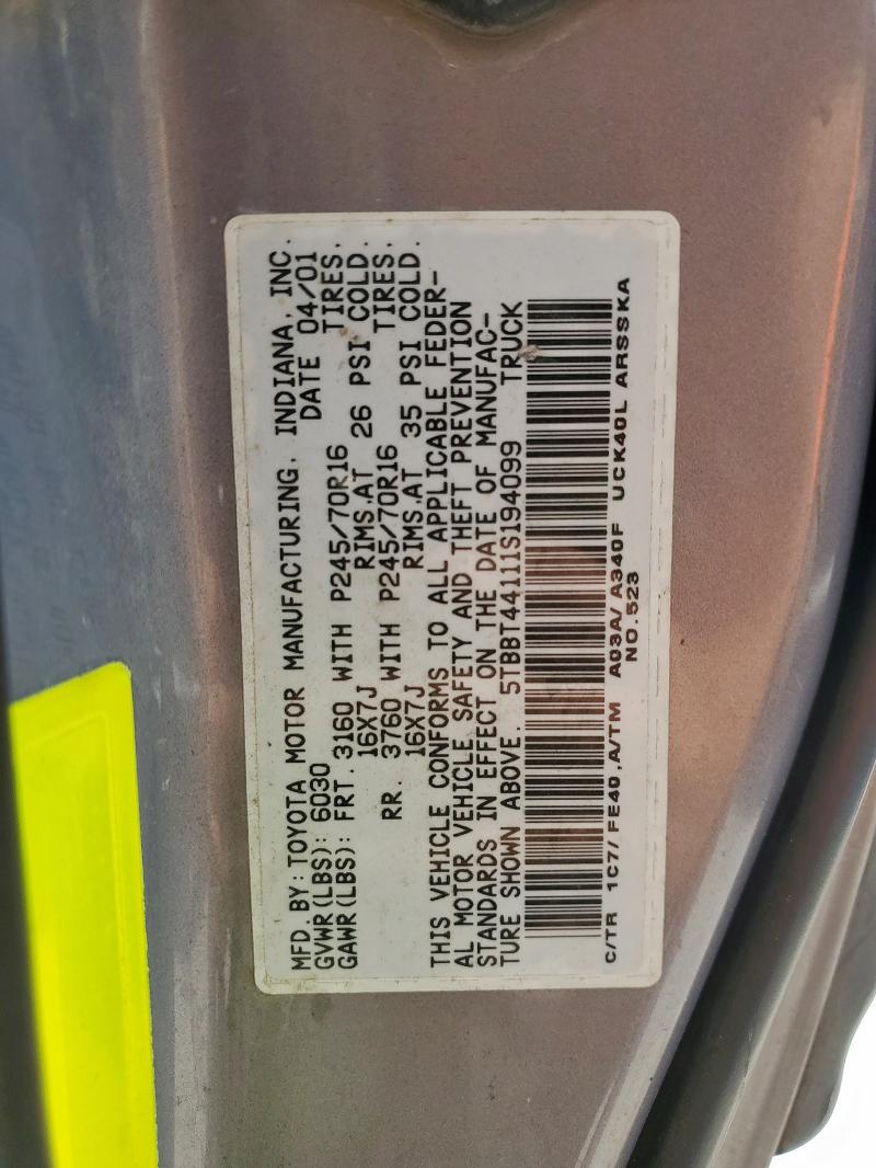 5TBBT44111S194099 - 2001 TOYOTA TUNDRA ACCESS CAB Արծաթագույն լուսանկար 13