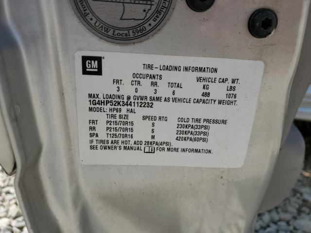 1G4HP52K344112232 - 2004 BUICK LESABRE CUSTOM SILVER photo 12