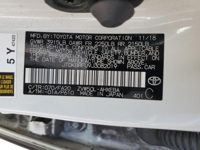 JTDKBRFU9J3082019 - 2018 TOYOTA PRIUS WHITE photo 12