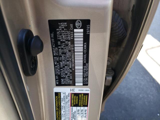 4T1BE46K89U311915 - 2009 TOYOTA CAMRY BASE TAN photo 12