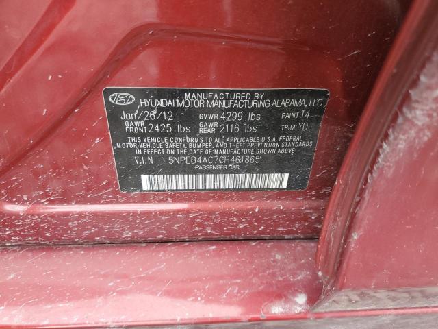 5NPEB4AC7CH461865 - 2012 HYUNDAI SONATA GLS RED photo 12