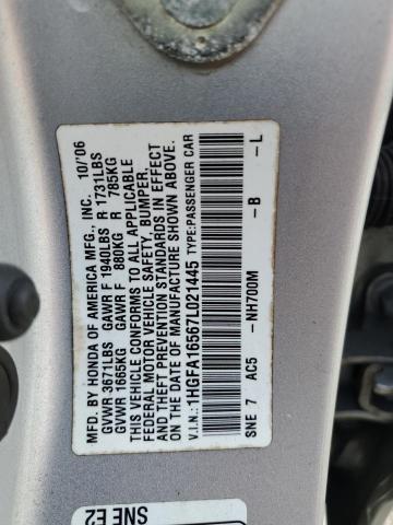 1HGFA16567L021445 - 2007 HONDA CIVIC LX SILVER photo 12