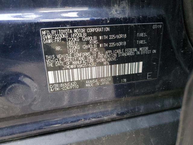 JTMDWRFV6KD516382 - 2019 TOYOTA RAV4 LIMITED Mavi fotoğraf 13