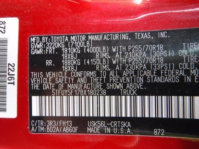 5TFUY5F17BX180238 - 2011 TOYOTA TUNDRA DOUBLE CAB SR5 RED photo 12