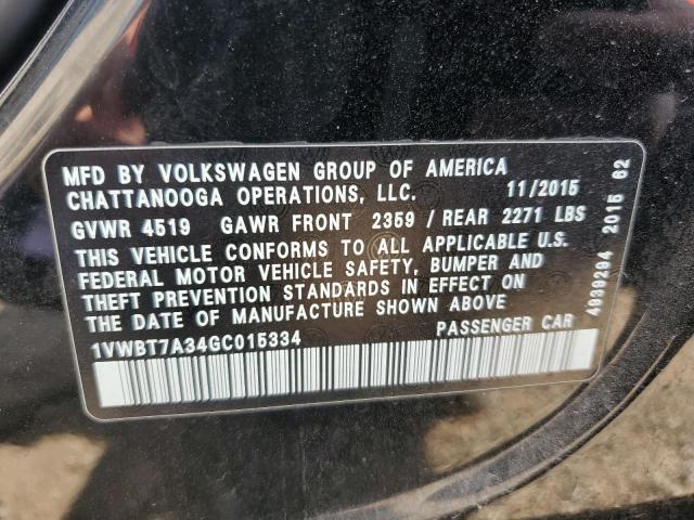 1VWBT7A34GC015334 - 2016 VOLKSWAGEN PASSAT SE BLACK photo 12