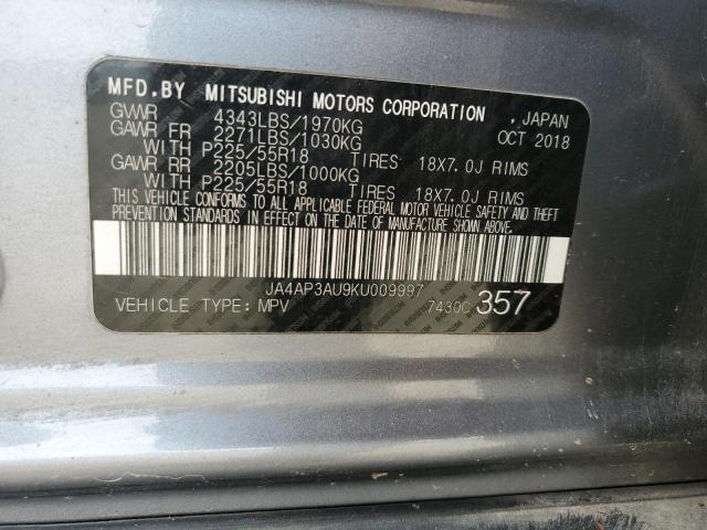 JA4AP3AU9KU009997 - 2019 MITSUBISHI OUTLANDER SPORT ES رمادي صورة 12