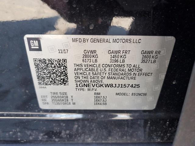 1GNEVGKW8JJ157425 - 2018 CHEVROLET TRAVERSE LT BLACK photo 13