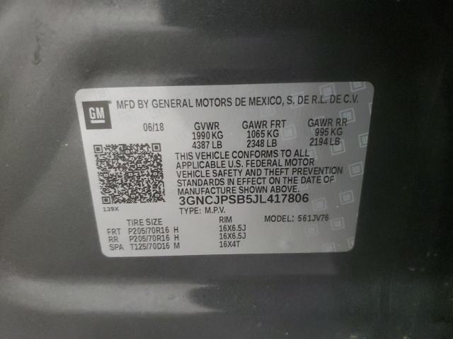 3GNCJPSB5JL417806 - 2018 CHEVROLET TRAX 1LT 石墨色 照片 14