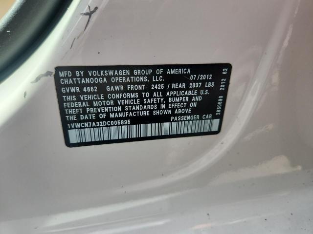 1VWCN7A32DC005895 - 2013 VOLKSWAGEN PASSAT SEL Beyaz fotoğraf 12