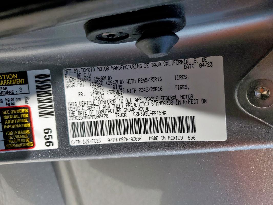 3TMCZ5AN6PM590478 - 2023 TOYOTA TACOMA DOUBLE CAB فضي صورة 12