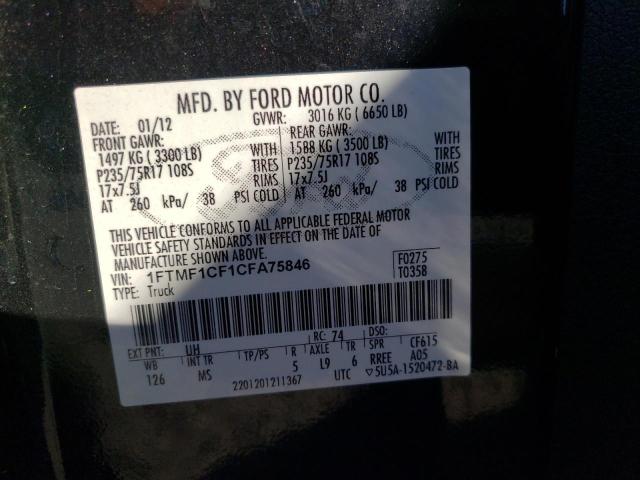 1FTMF1CF1CFA75846 - 2012 FORD F150 BLACK photo 12