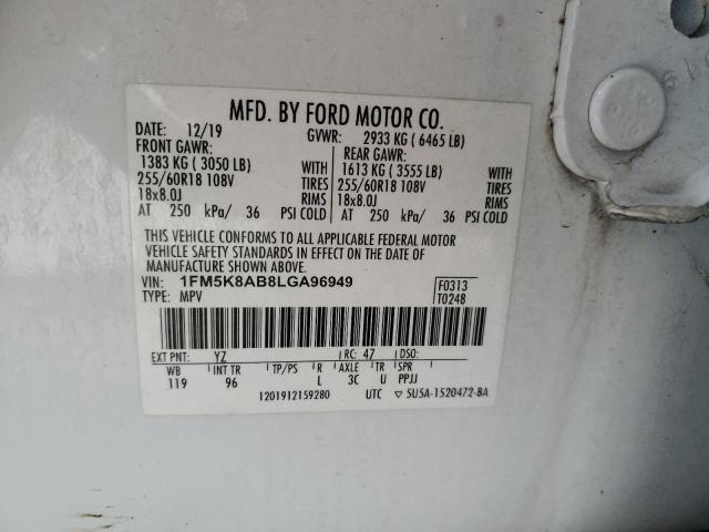 1FM5K8AB8LGA96949 - 2020 FORD EXPLORER POLICE INTERCEPTOR WHITE photo 13