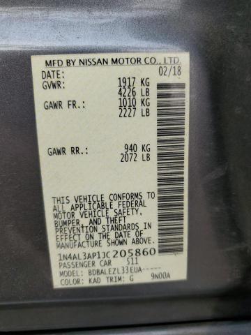 1N4AL3AP1JC205860 - 2018 NISSAN ALTIMA 2.5 灰色 照片 12