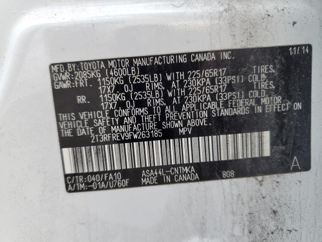 2T3RFREV9FW263185 - 2015 TOYOTA RAV4 XLE WHITE photo 13