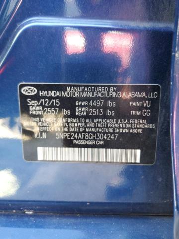 5NPE24AF8GH304247 - 2016 HYUNDAI SONATA SE BLUE photo 12