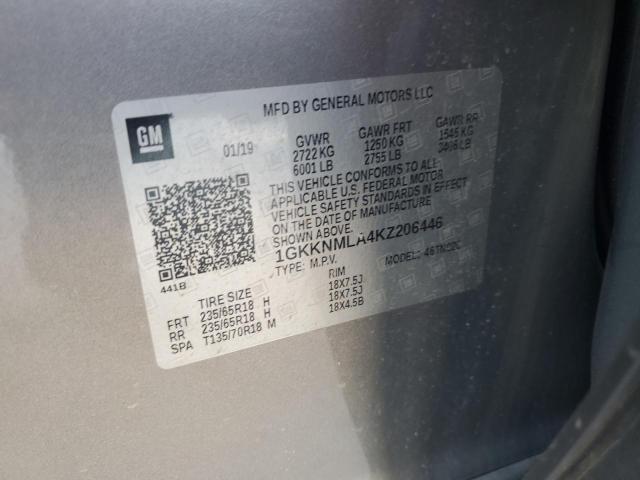 1GKKNMLA4KZ206446 - 2019 GMC ACADIA SLT-1 Gris photo 12