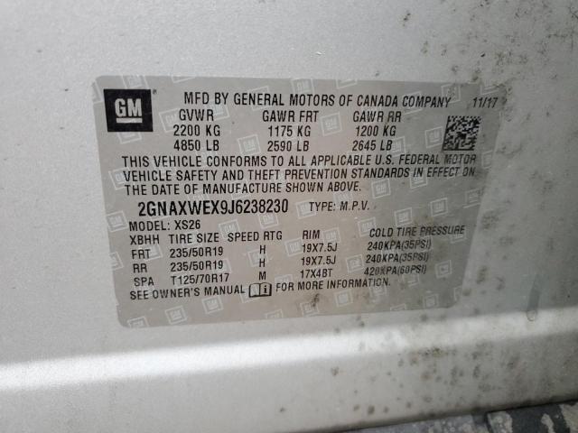 2GNAXWEX9J6238230 - 2018 CHEVROLET EQUINOX PREMIER SILVER photo 12