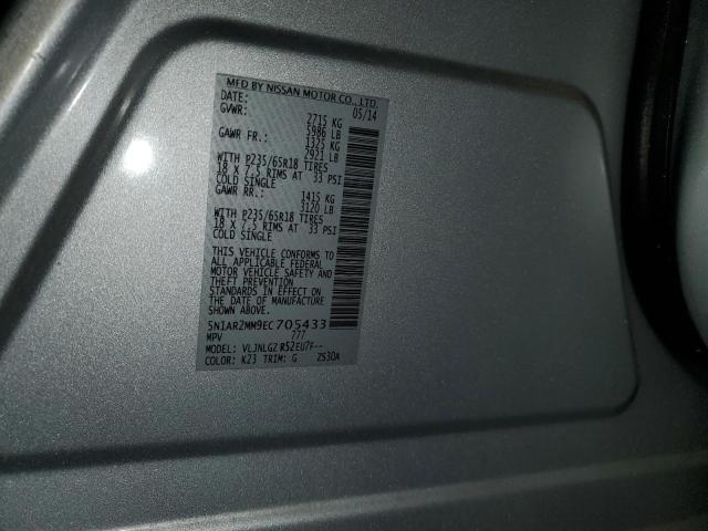 5N1AR2MM9EC705433 - 2014 NISSAN PATHFINDER S SILVER photo 13