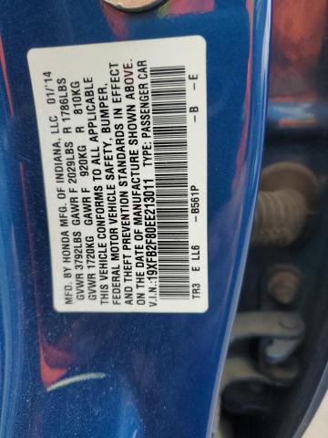 19XFB2F80EE213011 - 2014 HONDA CIVIC EX BLUE photo 12