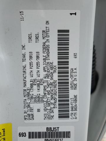 5TFRW5F10GX198292 - 2016 TOYOTA TUNDRA DOUBLE CAB SR/SR5 WHITE photo 12