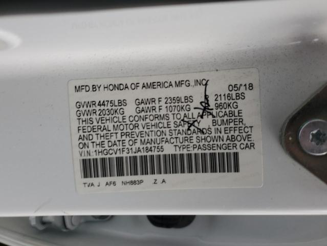 1HGCV1F31JA184755 - 2018 HONDA ACCORD SPORT WHITE photo 12