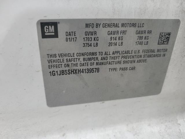 1G1JB5SHXH4139578 - 2017 CHEVROLET SONIC LS WHITE photo 12