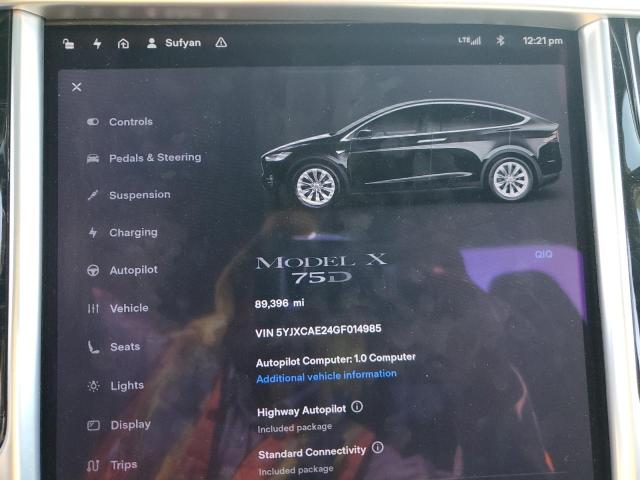 5YJXCAE24GF014985 - 2016 TESLA MODEL X BLACK photo 9