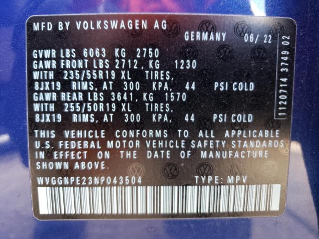 WVGGNPE23NP043504 - 2022 VOLKSWAGEN ID.4 PRO S BLUE photo 13