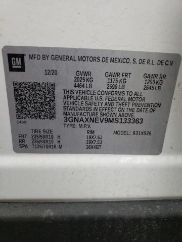 3GNAXNEV9MS133363 - 2021 CHEVROLET EQUINOX PREMIER WHITE photo 13