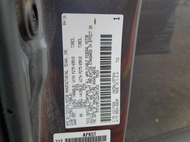 5TFUY5F12GX551832 - 2016 TOYOTA TUNDRA DOUBLE CAB SR/SR5 GRAY photo 12