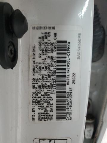 4T1BE32K93U171476 - 2003 TOYOTA CAMRY LE WHITE photo 12