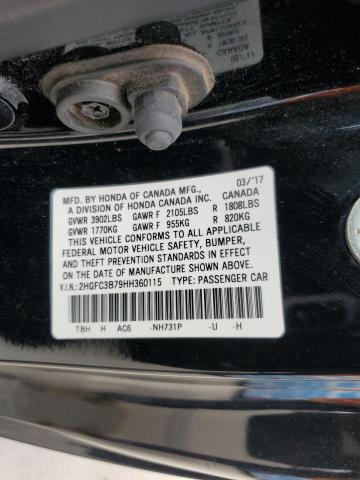 2HGFC3B79HH360115 - 2017 HONDA CIVIC EXL შავი ფოტო 12