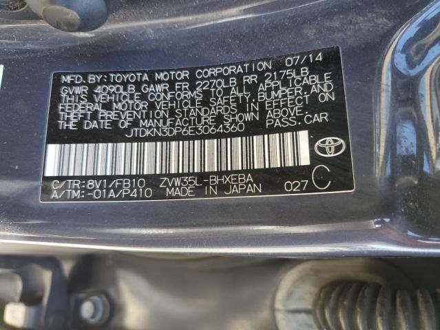 JTDKN3DP6E3064360 - 2014 TOYOTA PRIUS PLUG GRAY photo 13
