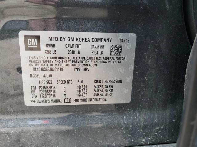 KL4CJBSB3JB701118 - 2018 BUICK ENCORE PREFERRED II CHARCOAL photo 13