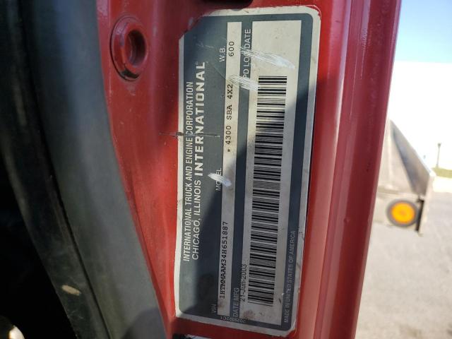 1HTMMAAM34H651887 - 2004 INTERNATIONAL 4000 4300 RED photo 12