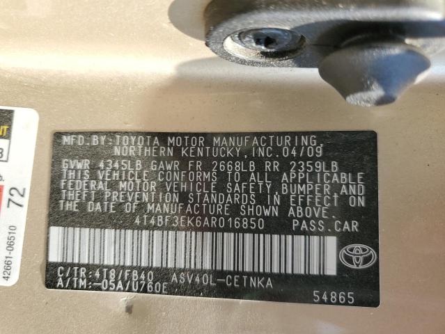 4T4BF3EK6AR016850 - 2010 TOYOTA CAMRY BASE GOLD photo 13