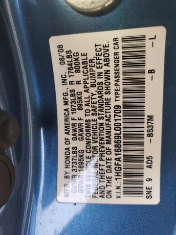 1HGFA16869L001709 - 2009 HONDA CIVIC EX 蓝色 照片 13
