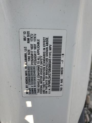 5FNRL5H27DB086545 - 2013 HONDA ODYSSEY LX WHITE photo 12