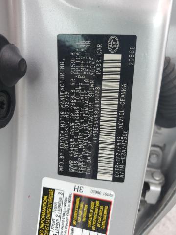 4T1BE46K89U413778 - 2009 TOYOTA CAMRY BASE SILVER photo 12