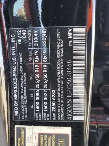 4JGDA5HB4CA078468 - 2012 MERCEDES-BENZ ML 350 4MATIC BLACK photo 13