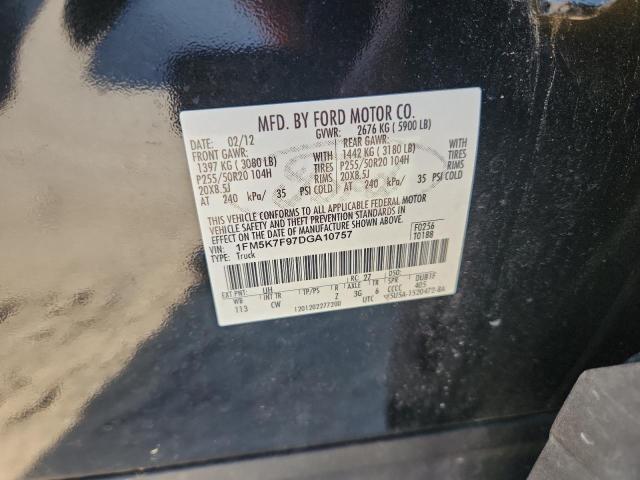 1FM5K7F97DGA10757 - 2013 FORD EXPLORER LIMITED შავი ფოტო 13